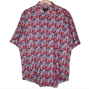 Bugatchi Cerise Red Floral Classic Fit Short Sleeve Button-Down Shirt Sz L